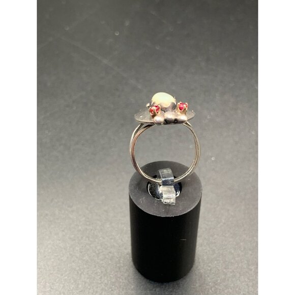 Sterling Silver MOP Native Ring Signed JN Size 5.75 Altered with 2 Added Rubies - Picture 6 of 9